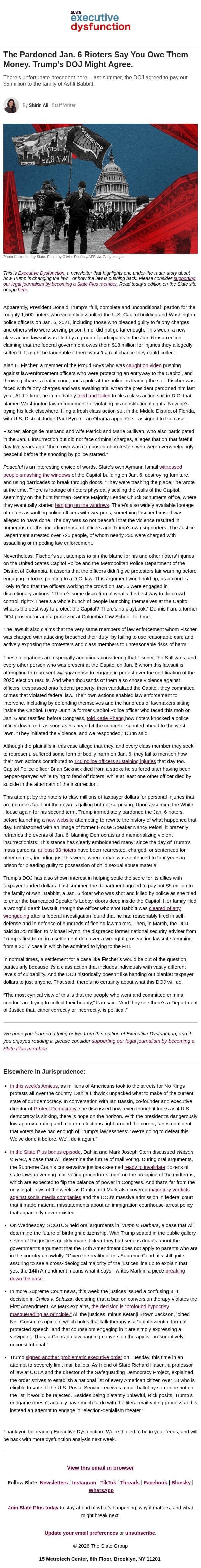 Jan. 6 rioters say you owe them money. Does the DOJ agree? email from Slate screenshot