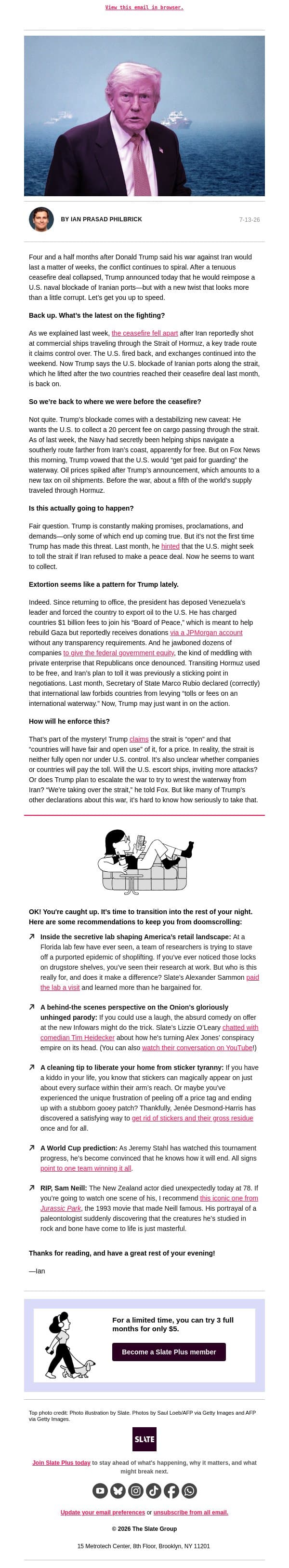 Trump is making some real mob-boss moves in Iran email from Slate screenshot