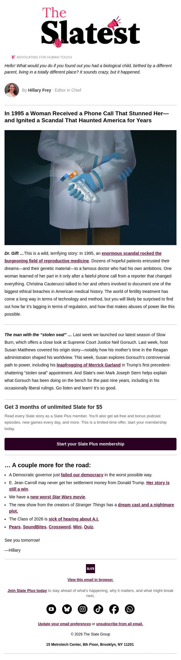 A shocking tale from the early days of fertility treatment email from Slate screenshot