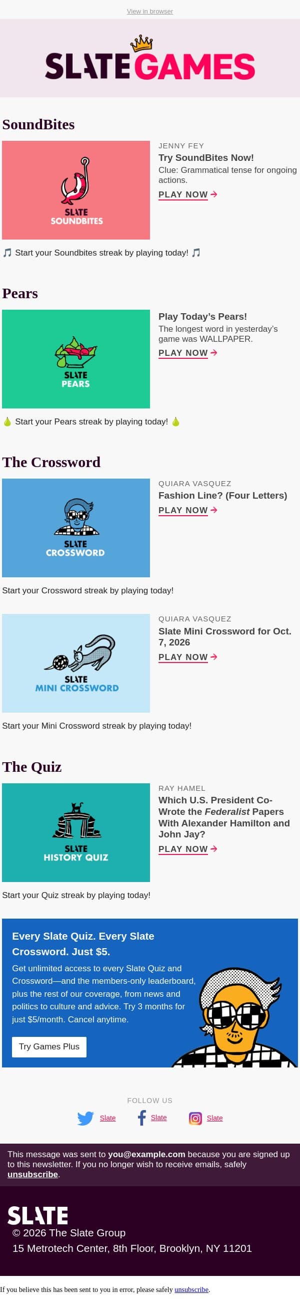 Which grammatical tense is used for ongoing actions? email from Slate screenshot