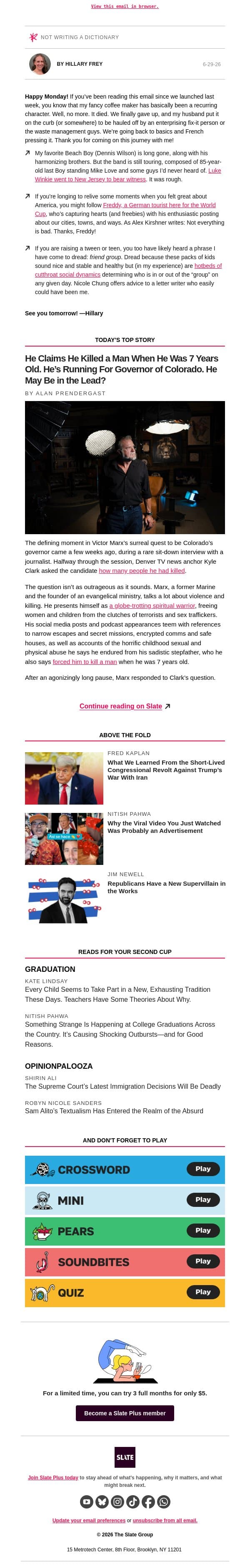 Rest assured, America is still good email from Slate screenshot