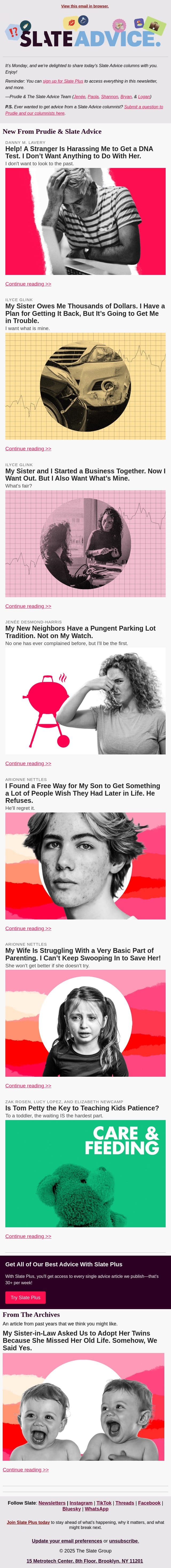 Help! A Stranger Is Harassing Me to Get a DNA Test. I Don’t Want Anything to Do With Her. email from Slate screenshot