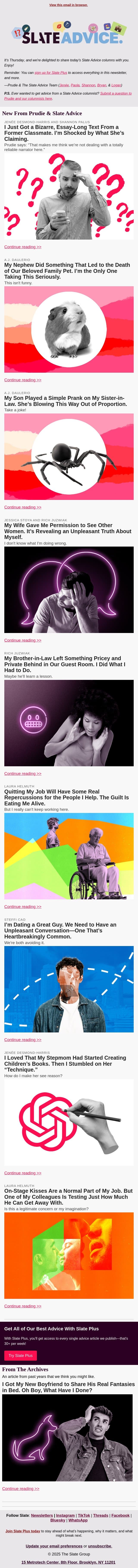 I Just Got a Bizarre, Essay-Long Text From a Former Classmate. I’m Shocked by What She’s Claiming. email from Slate screenshot