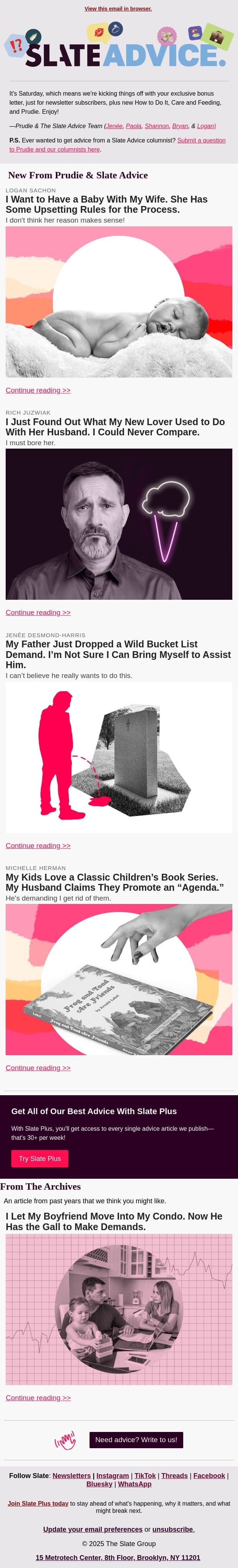 I Want to Have a Baby With My Wife. She Has Some Upsetting Rules for the Process. email from Slate screenshot