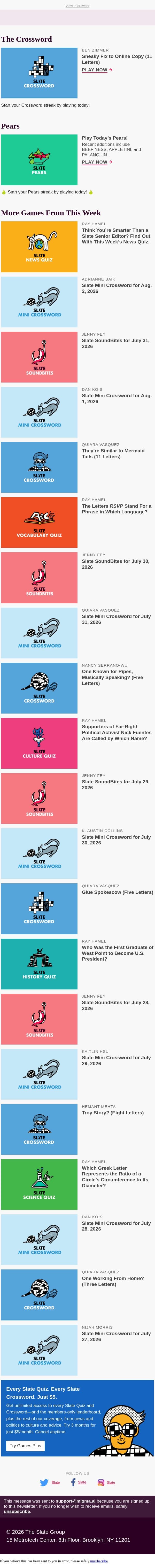 Sneaky fix to online copy (11 letters) email from Slate screenshot