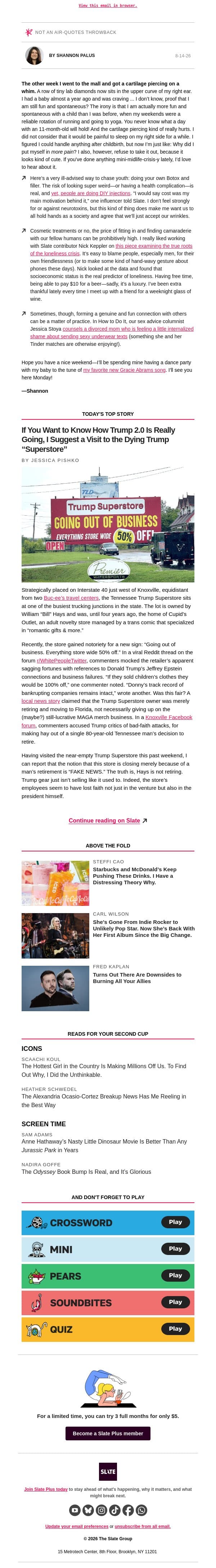 You’ll never guess what people are doing with Botox and filler now email from Slate screenshot