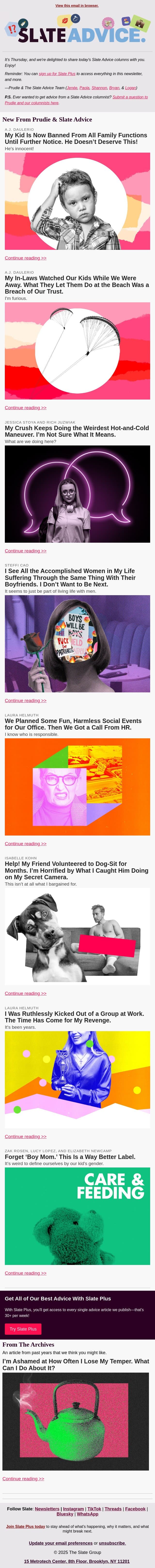 My Kid Is Now Banned From All Family Functions Until Further Notice. He Doesn’t Deserve This! email from Slate screenshot