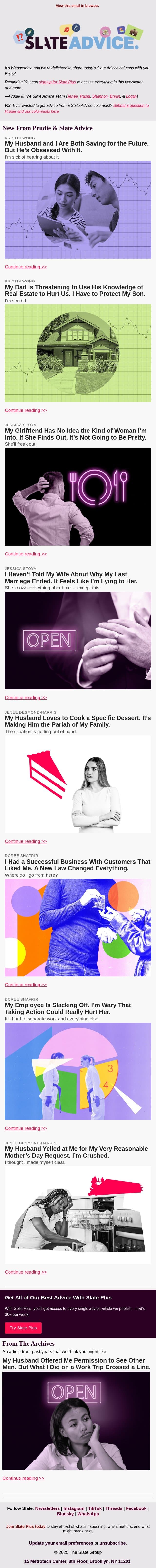 My Husband and I Are Both Saving for the Future. But He’s Obsessed With It. email from Slate screenshot