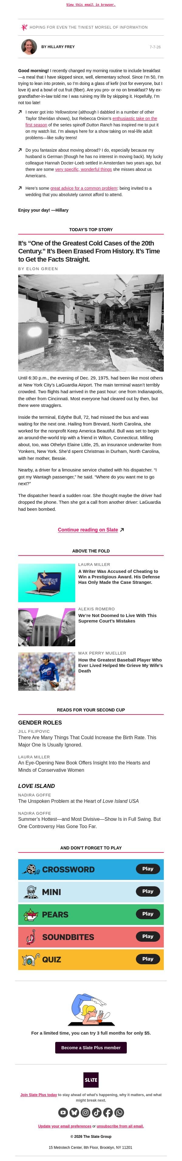 Are you ruining your life if you skip breakfast? email from Slate screenshot