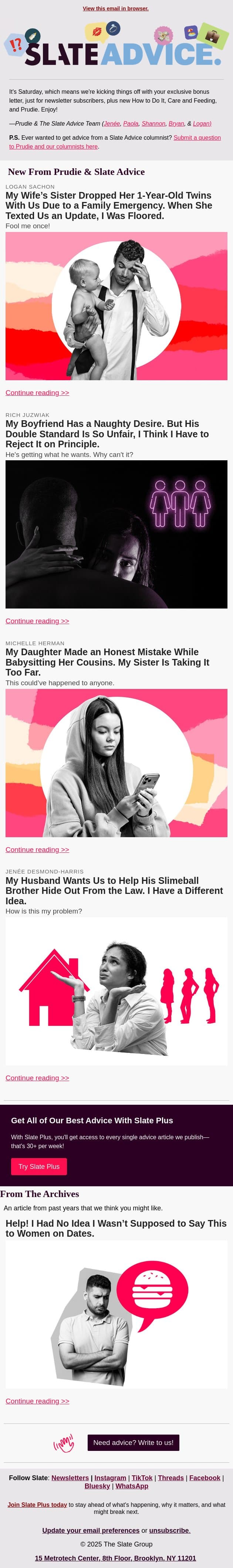 My Wife’s Sister Dropped Her 1-Year-Old Twins With Us Due to a Family Emergency. When She Texted Us an Update, I Was Floored. email from Slate screenshot