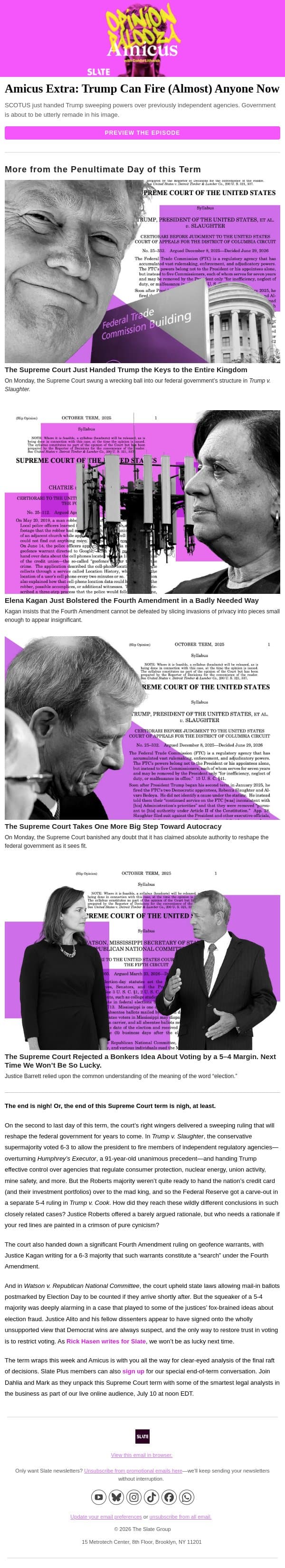 Trump can fire (almost) anyone now email from Slate screenshot