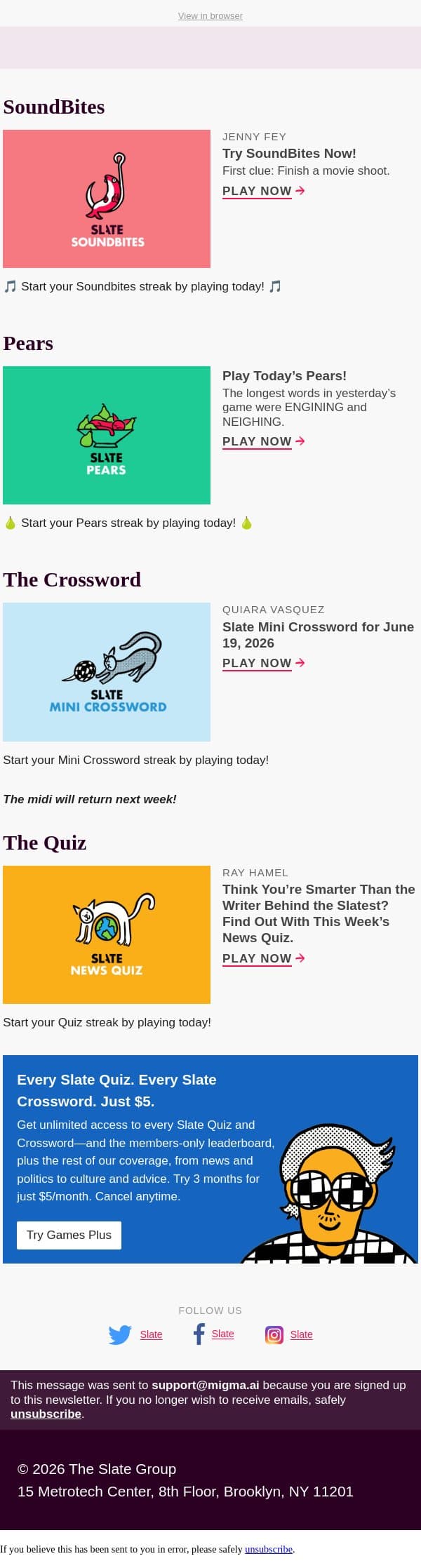 Gotta catch all the questions in the Slate News Quiz email from Slate screenshot