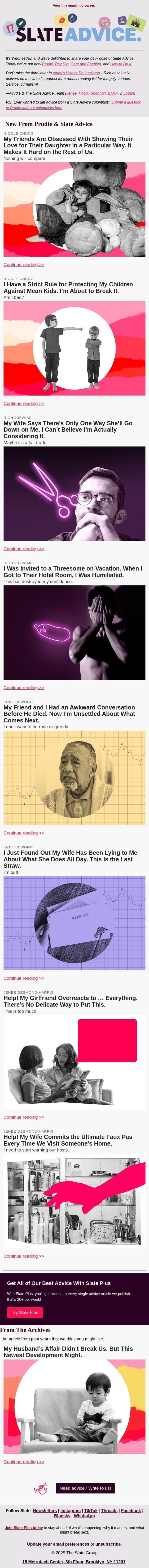 My Friends Are Obsessed With Showing Their Love for Their Daughter in a Particular Way. It Makes It Hard on the Rest of Us. email from Slate screenshot