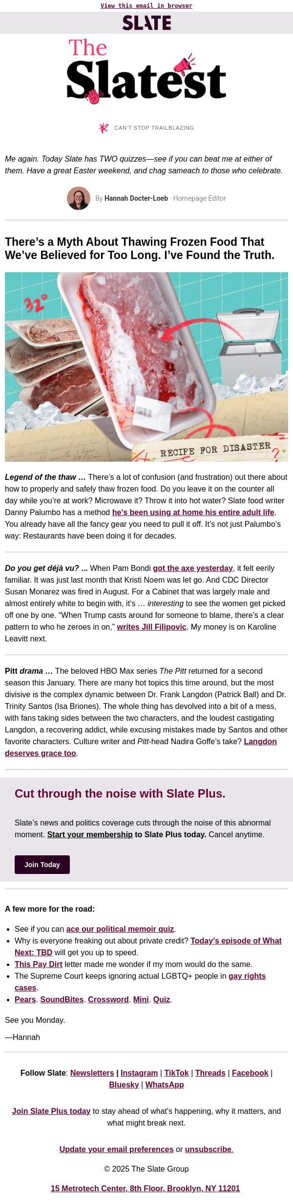 Can you name that political memoir? email from Slate screenshot