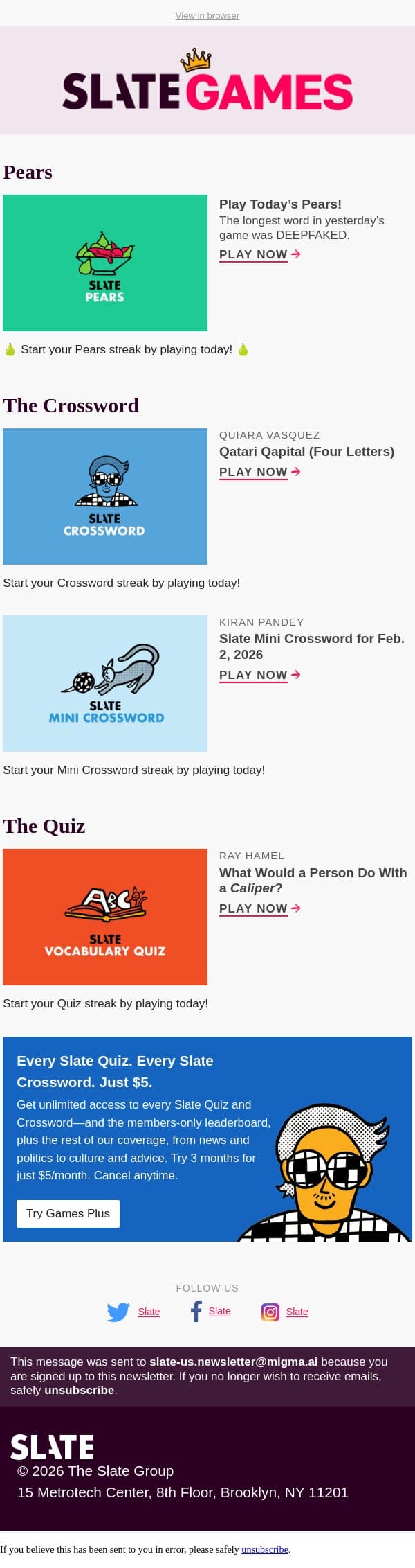 What would a person do with a caliper? email from Slate screenshot