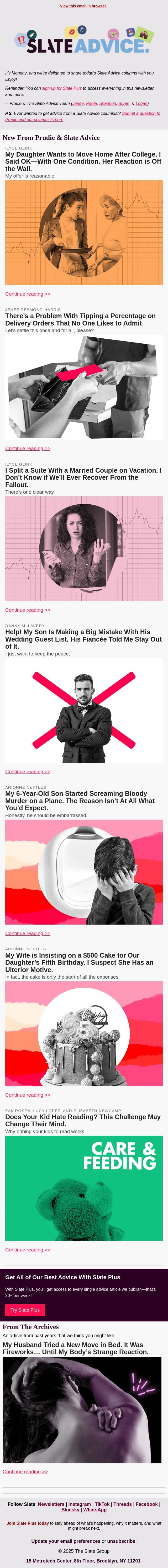 My Daughter Wants to Move Home After College. I Said OK—With One Condition. Her Reaction is Off the Wall. email from Slate screenshot