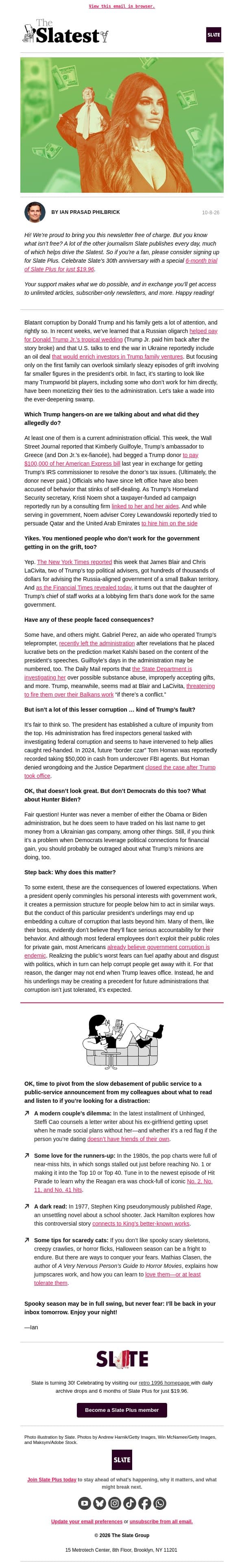 Trickle-Down Griftenomics email from Slate screenshot