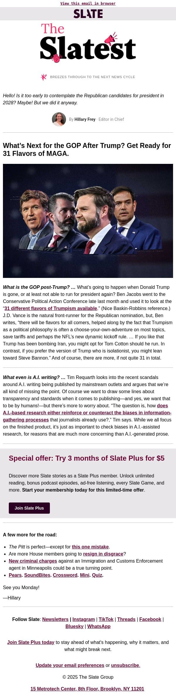 31 Flavors of Trumpism email from Slate screenshot