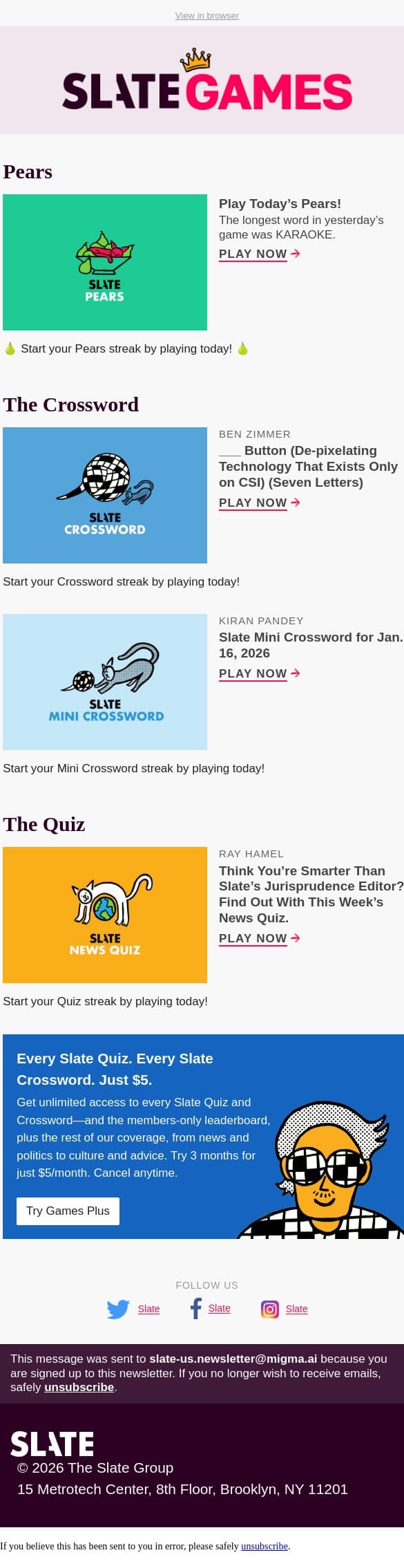 Cast your mind back over the past week for the Slate News Quiz email from Slate screenshot