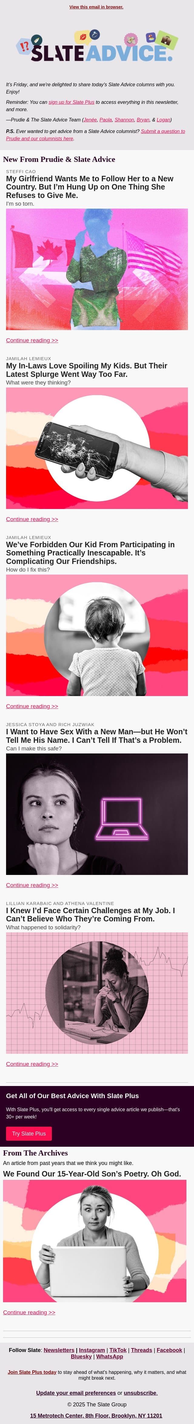 My Girlfriend Wants Me to Follow Her to a New Country. But I’m Hung Up on One Thing She Refuses to Give Me. email from Slate screenshot