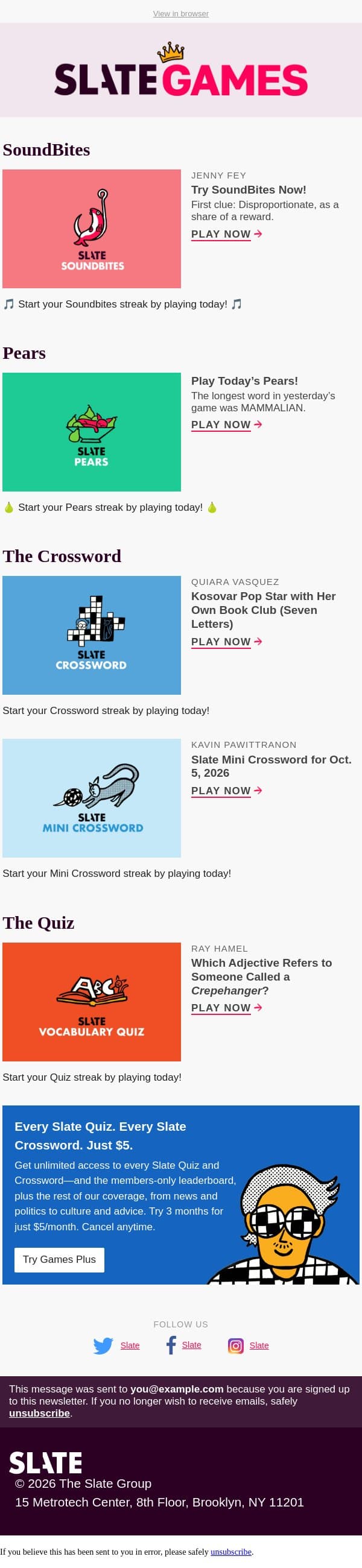Which adjective refers to someone called a crepehanger? email from Slate screenshot