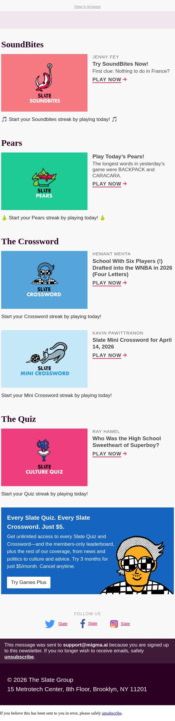 Nothing to do in France? email from Slate screenshot