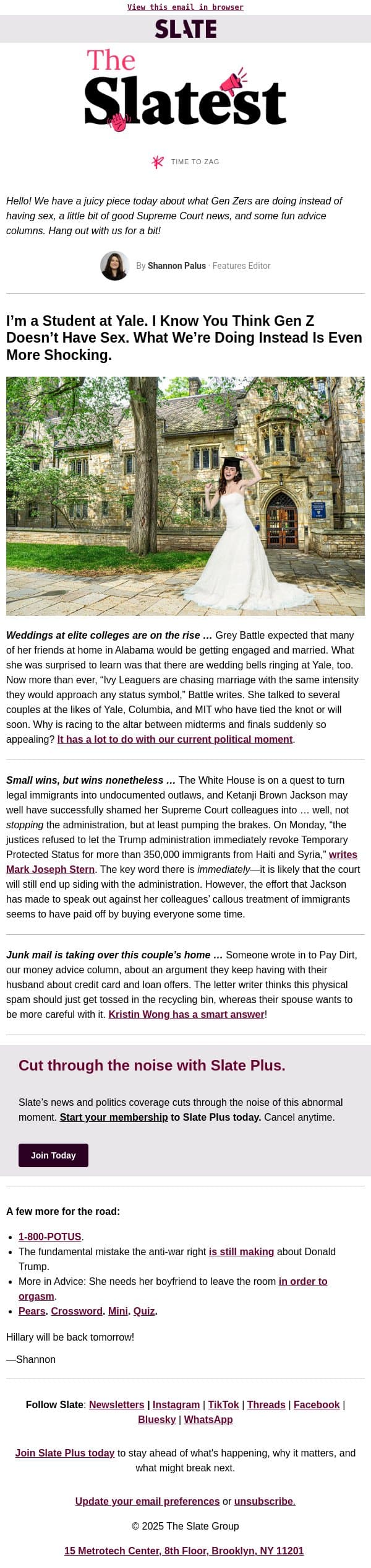 The secret lives of Ivy Leaguers email from Slate screenshot