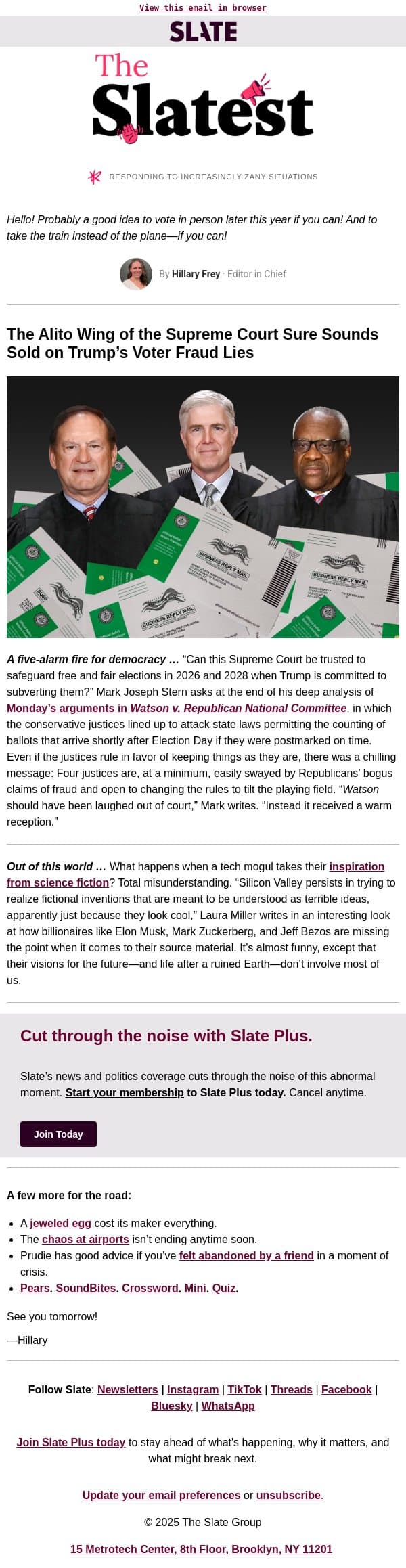 Trump’s lies about voter fraud have made it to SCOTUS email from Slate screenshot