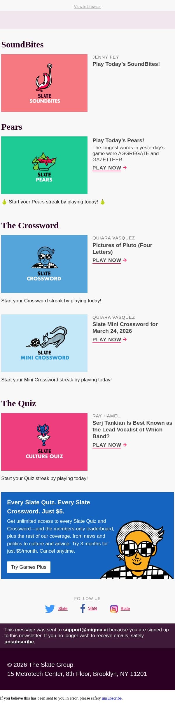 Pictures of Pluto (four letters) email from Slate screenshot