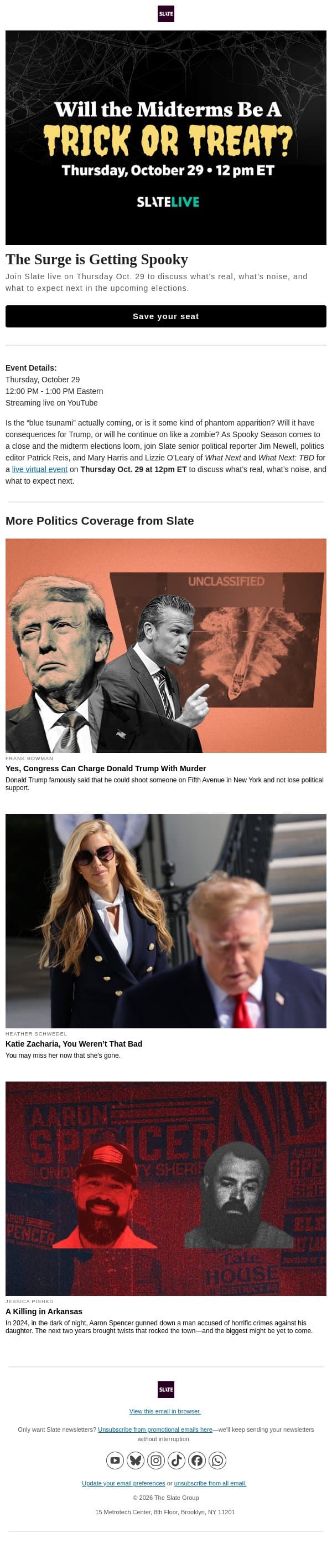 Will the Midterms be a trick or treat? email from Slate screenshot