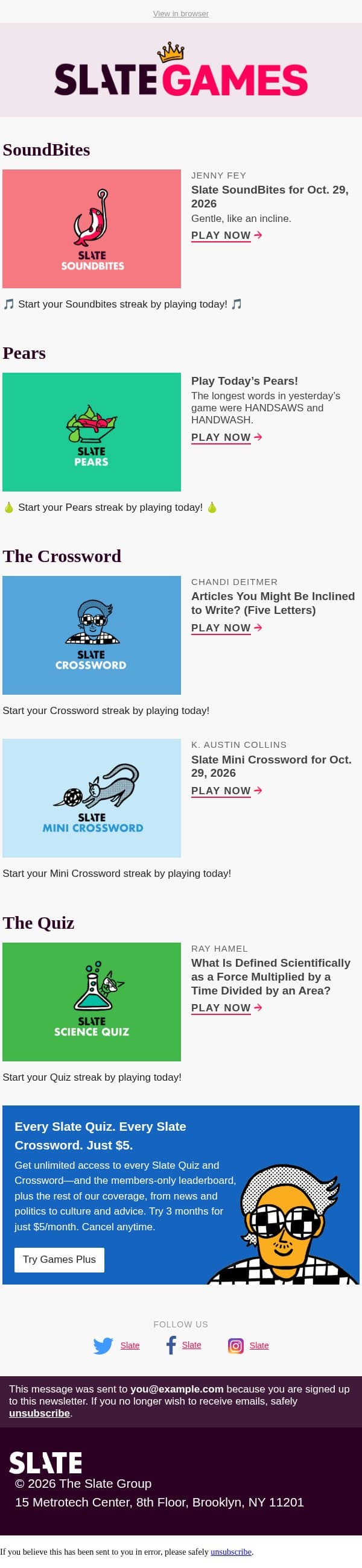 What is defined scientifically as a force multiplied by a time divided by an area? email from Slate screenshot