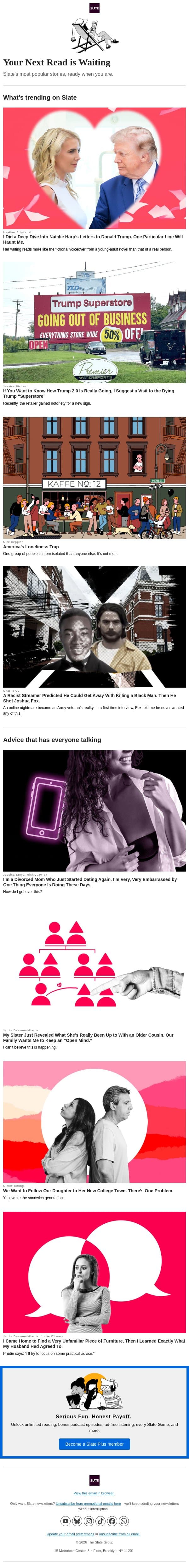Can't miss stories, picked for you email from Slate screenshot