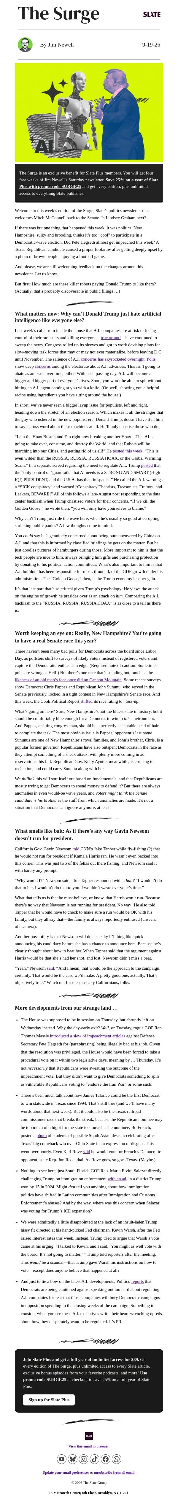 The real reason Trump loves A.I. email from Slate screenshot