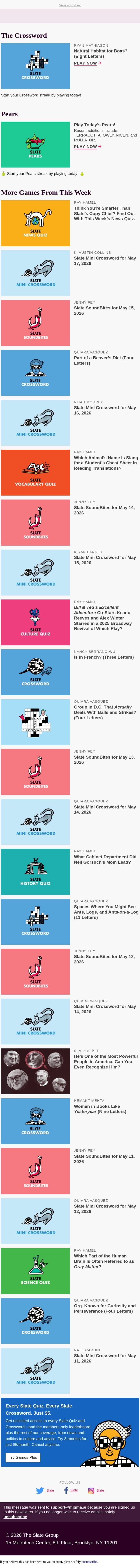 33-Down: Natural habitat for boas? (eight letters) email from Slate screenshot