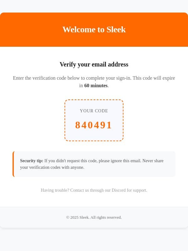 Confirm Your Signup email from Sleek screenshot