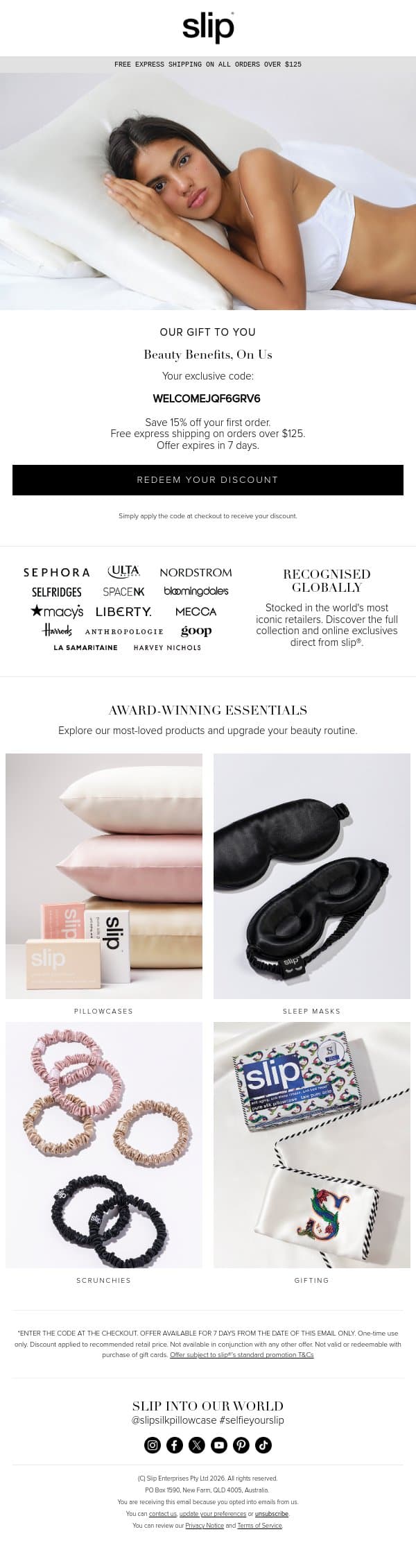 Welcome to slip® email from Slip screenshot