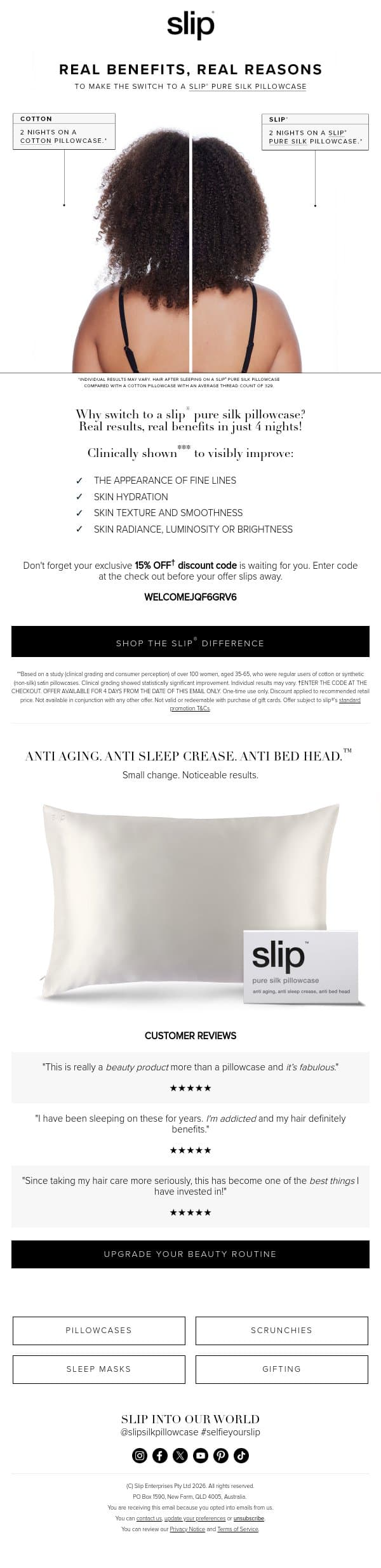 Clinically Tested: Real Results email from Slip screenshot