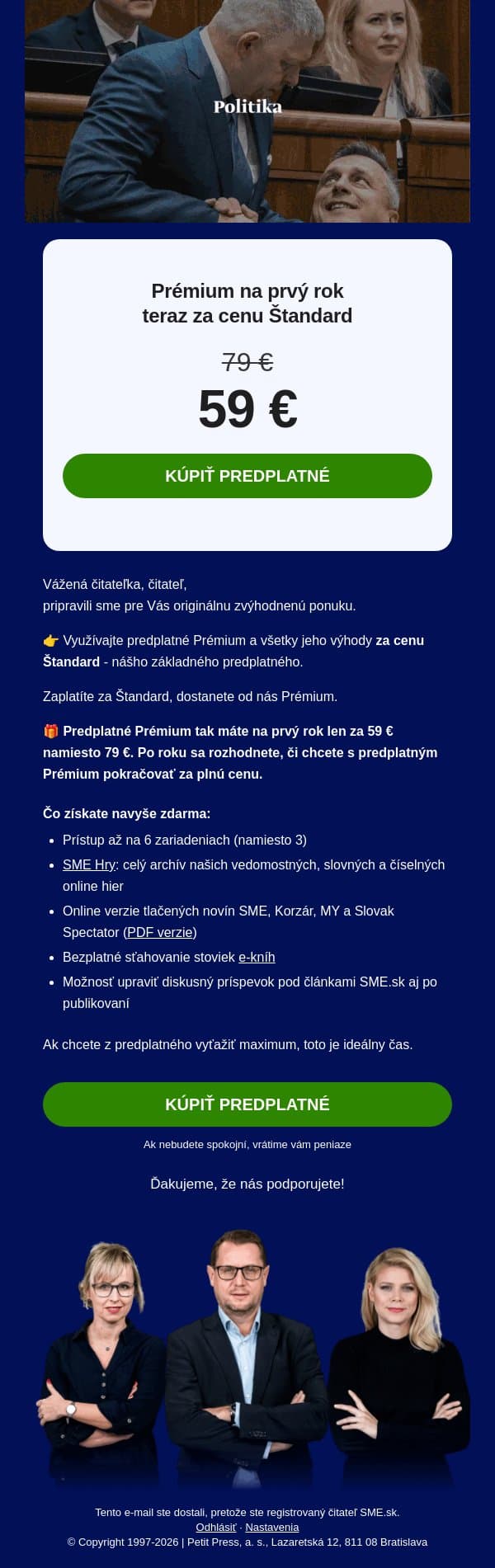 💥 Aktivujte si výhody Prémium za cenu základného predplatného Štandard. email from SME.sk screenshot