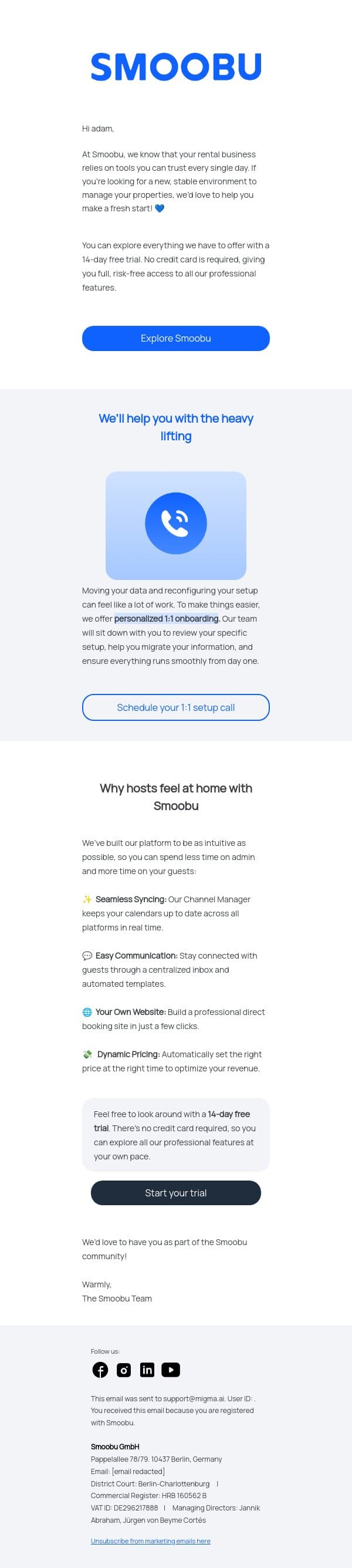 A reliable Channel Manager for your rental business 🏠 email from Smoobu screenshot