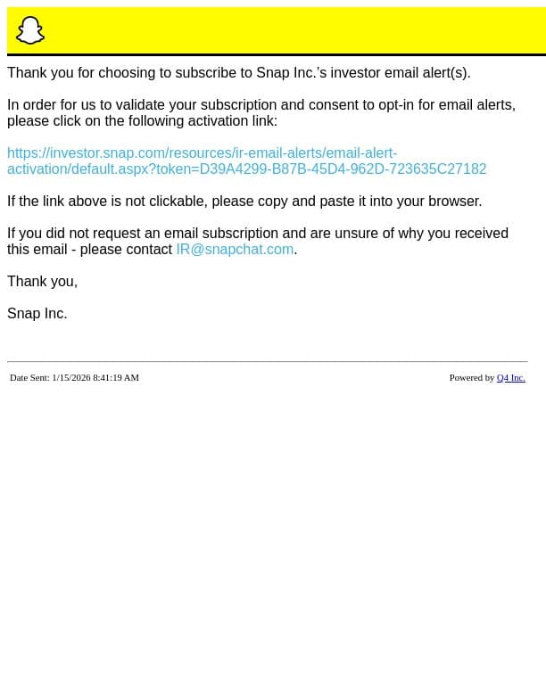Snap Inc. Website - Validate Account email from Snap screenshot