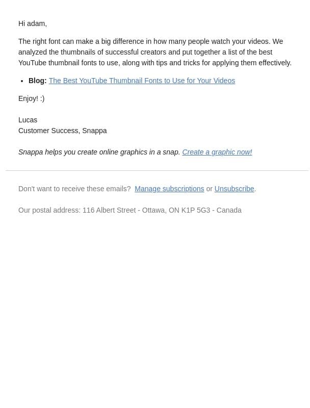 The Secret to Better YouTube Thumbnails 🤫 email from Snappa screenshot
