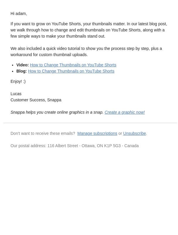 How to Change Thumbnails on YouTube Shorts 📱 email from Snappa screenshot