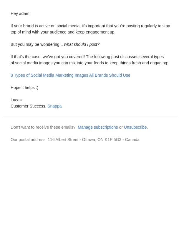 8 Types of Social Media Marketing Images All Brands Should Use email from Snappa screenshot