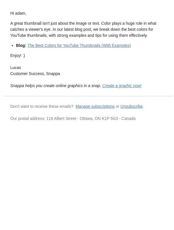 The Best Colors for YouTube Thumbnails 🎨 email from Snappa screenshot