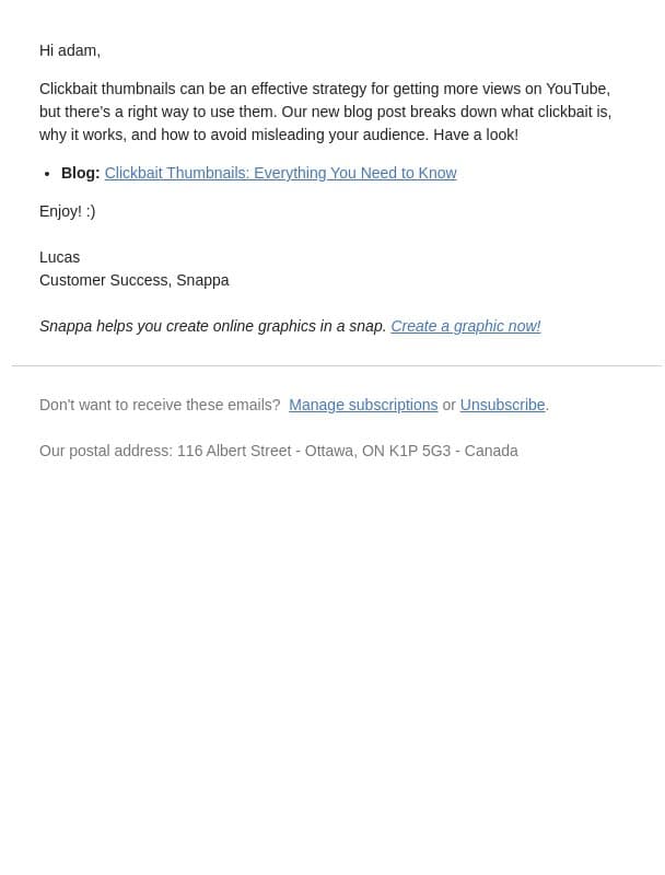 The Truth About Clickbait Thumbnails ➡️ email from Snappa screenshot