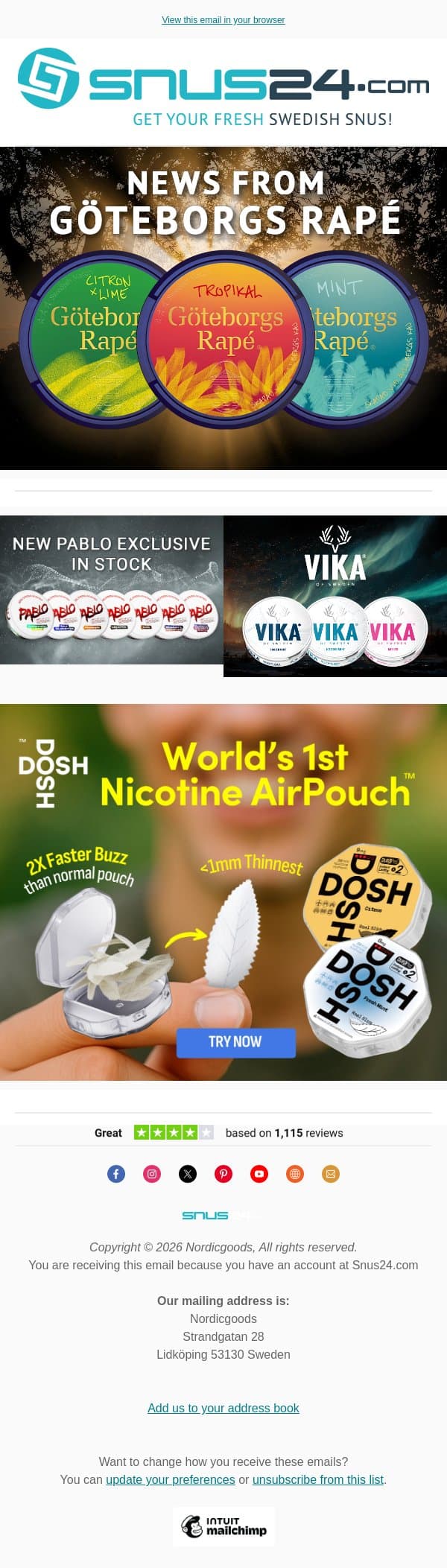 News from Göteborgs Rapé | Snus24 email from Snus24 screenshot