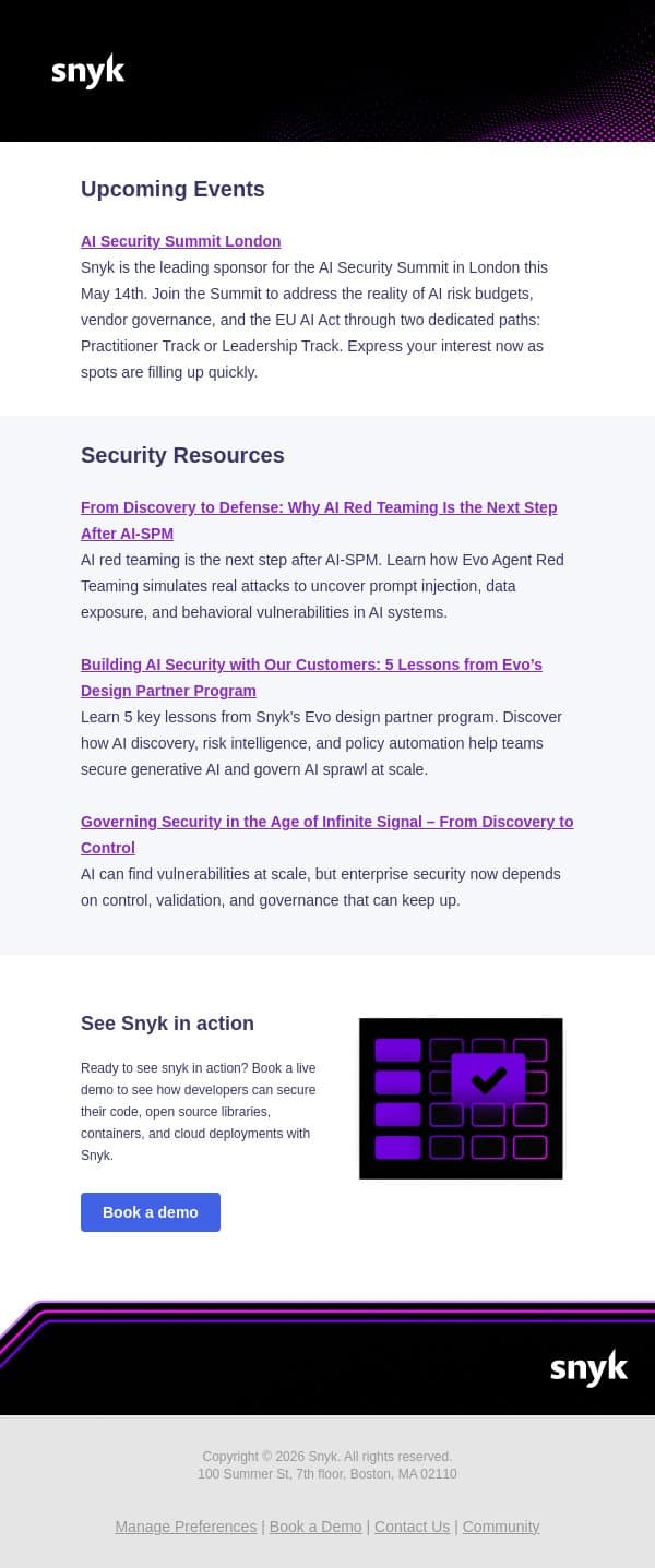 Snyk Security News email from Snyk screenshot