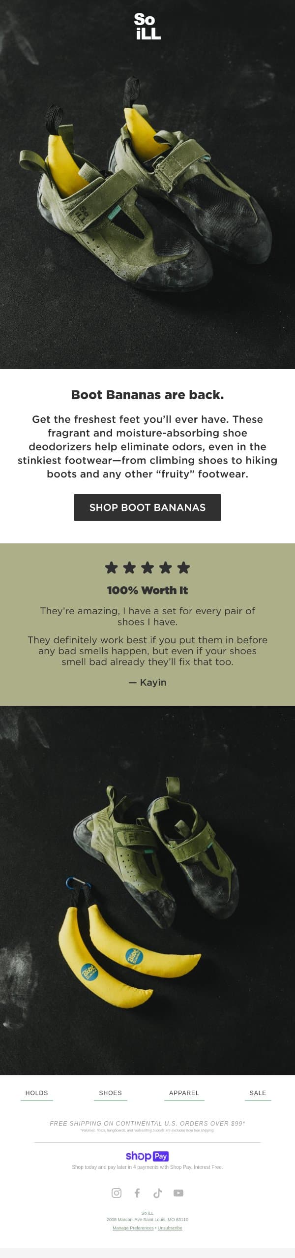Your climbing shoes will thank you. email from So iLL screenshot