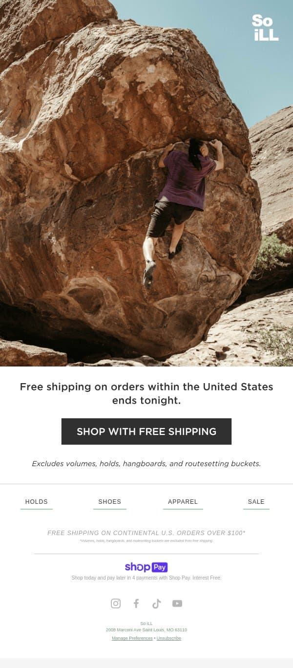Last day for free shipping email from So iLL screenshot