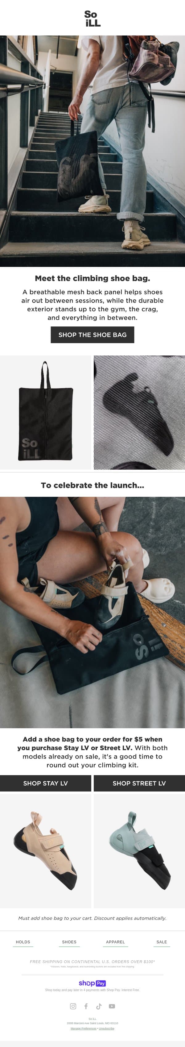 There's a better way to carry your climbing shoes. email from So iLL screenshot
